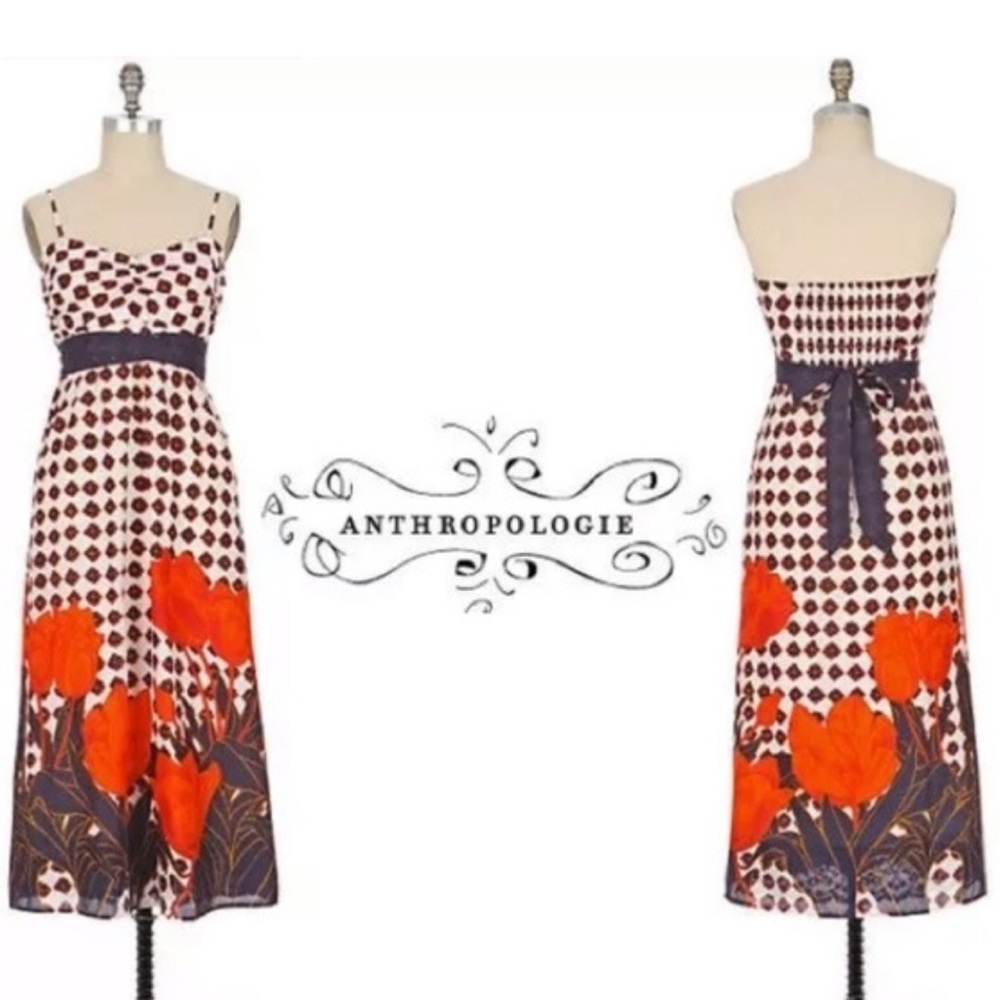 ANTHROPOLOGY MAEVE Tulip Field Flower Strap/less Lined Cotton Comfy Summer Dress